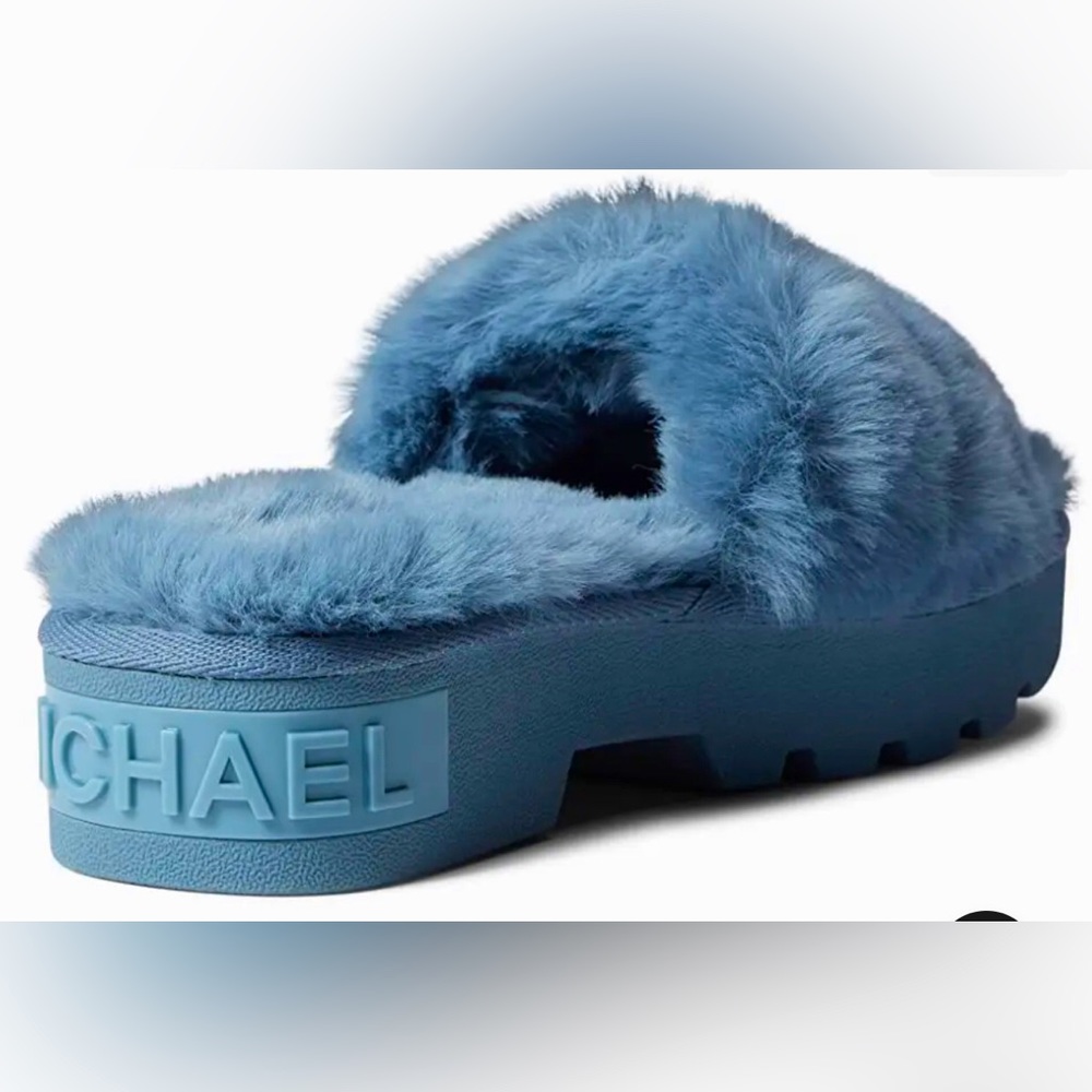 Michael Kors blue Alfie Open Toe faux fur Platform Slip-on sandal slides size 10 - Picture 3 of 7
